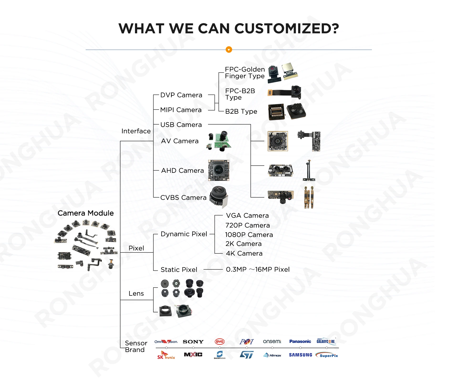 Customizable Products OV9712 OV5640 OV13850 OV7725 OV2640 OV2643 NT99141 IMX179 BF3005 Camera Module