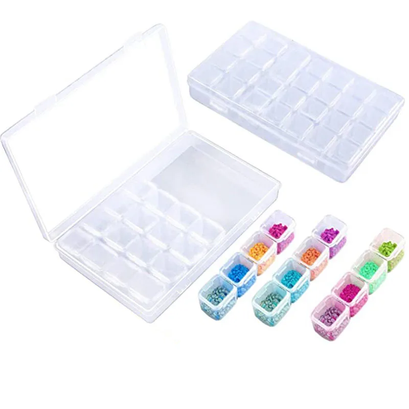 28 Grid Nail Storage Box Jewelry Organizer Cosmetics Diamond Painting Storage Nail Decoration Accessories Clear Plastic BH-A215