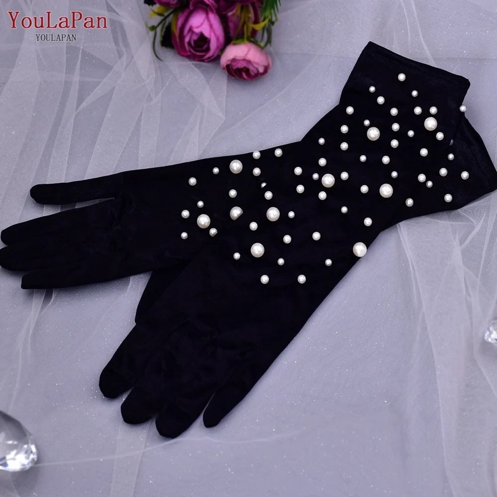 YouLaPan VM12 Black Party Pearl Gloves Evening Sexy Ladies Gloves Long Short with Fingers Bridal Gloves
