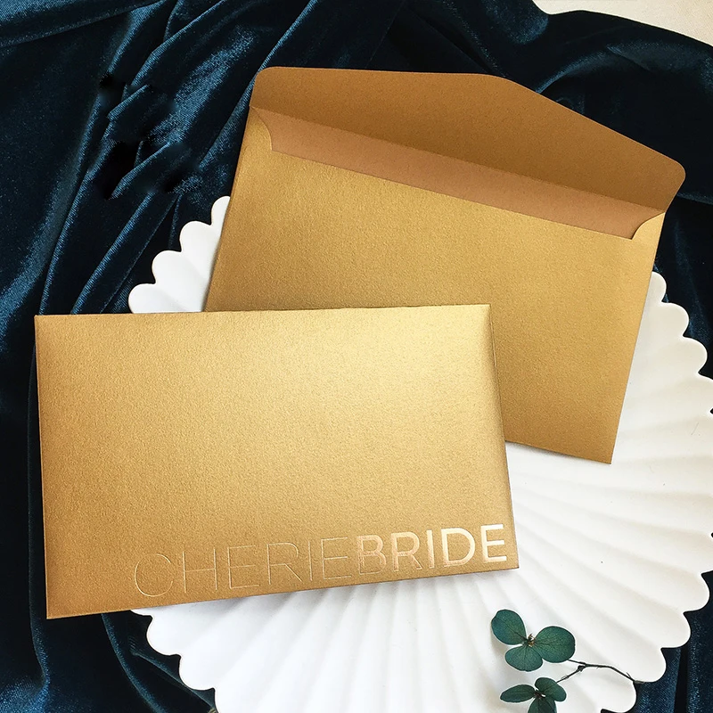 gold pearl thick wedding invitation business party invite envelope with foil press letter