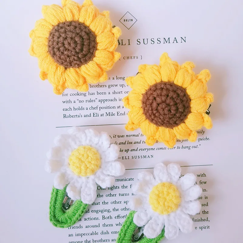 New Christmas Kids Gift Brooch Creative Hairpin Crochet Clip Sunflower Daisy Funny Clown BB  Clip Hair Accessories for Girls