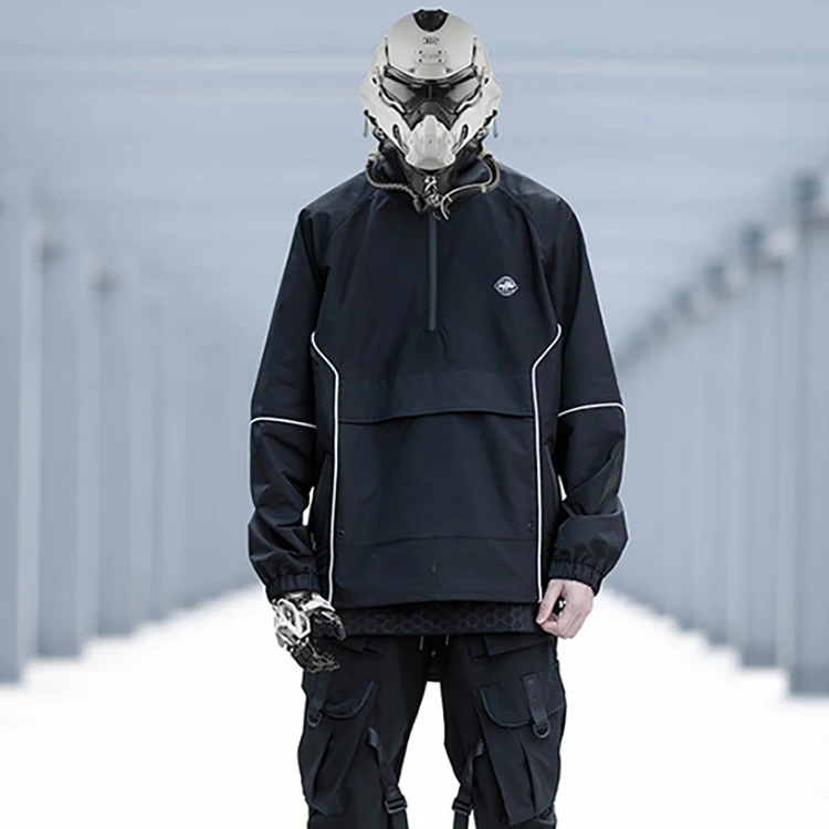 New design high street windbreaker reflective coats pullover black half zip sportswear bomber techwear jackets