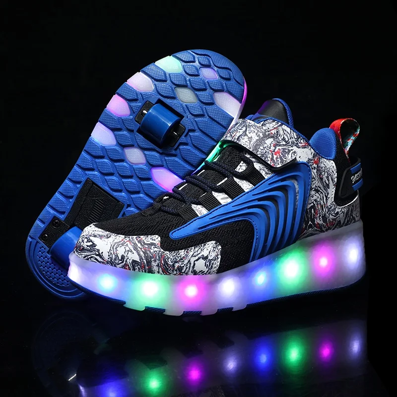 Casual Kids LED Roller Skate Shoes Single Wheel Light Best Gift Boys Girls Birthday Thanksgiving Christmas Day Lace Upper