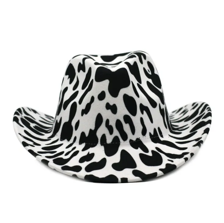 Double Side Cow Print Western Cowboy Felt Hat With Curly Brim Factory Manufacturers Cowboy Hat For Sale