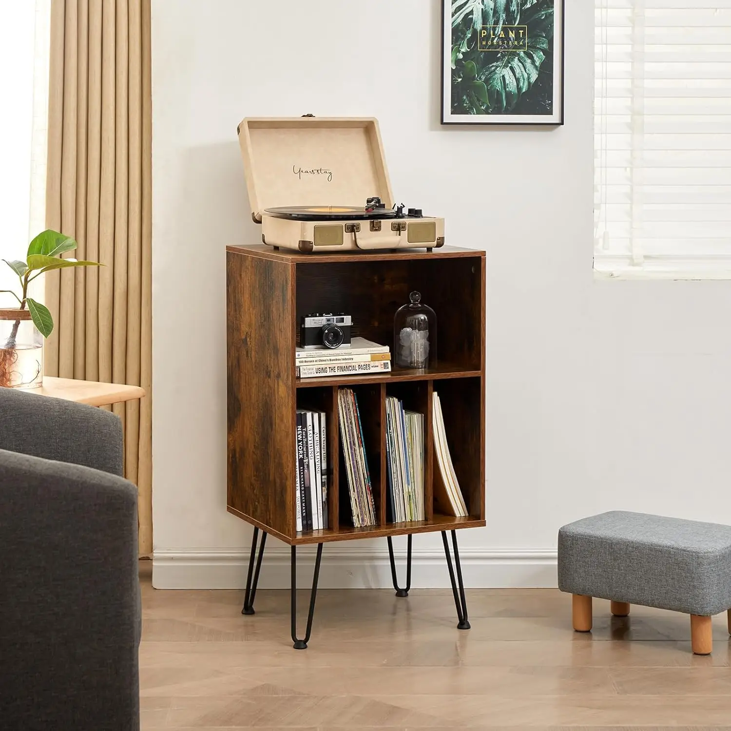 Record Player Stand with Vinyl Storage Turntable Stand Holds Up to 150 Albums Record Player Table Cabinet with Metal Legs