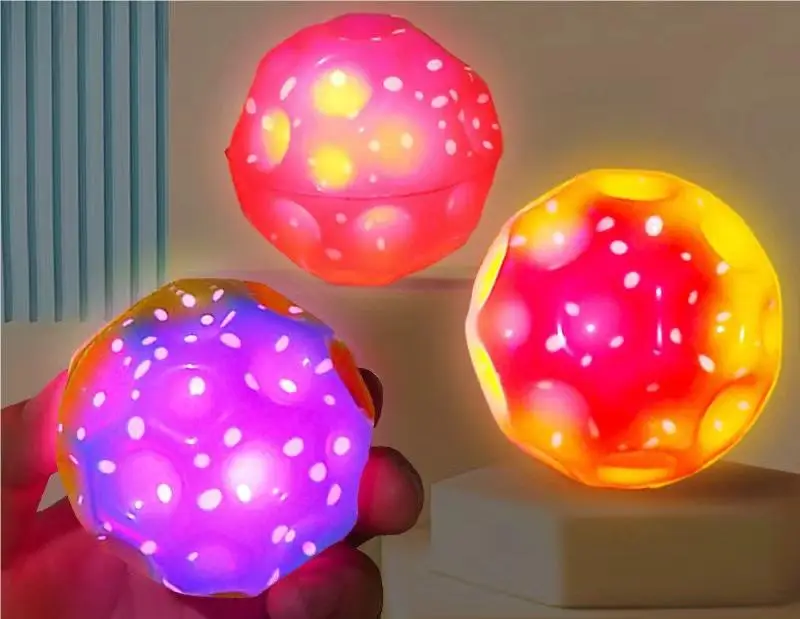 Colorful Light Up PU Foam Stess Ball LED Bouncing Space Moon Ball