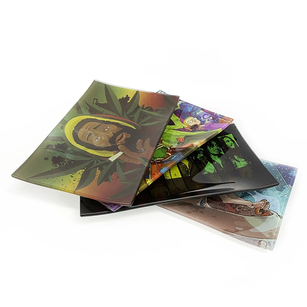 255*155mm Rectangle Glass Tray Custom Pattern Premium Shatter Resistant Glass Rolling Tray