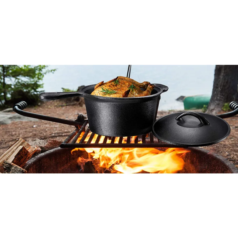 Cast Iron Deep Black Dutch Oven Pot with Lid and Handle