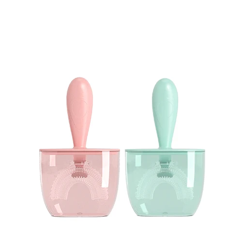 Hot Sales Premium Soft Training Christmas Gift Manual Silicone Baby Children U Shape Toothbrush With Dust Cover and Mug