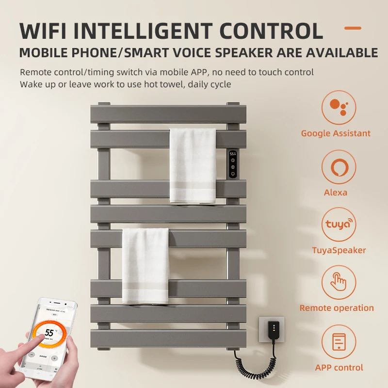 Factory Smart Control Electric Towel Rack Warmer Towel Heater Towel Bar Bathroom Radiator Accessories Set With Shelf Wall Mount