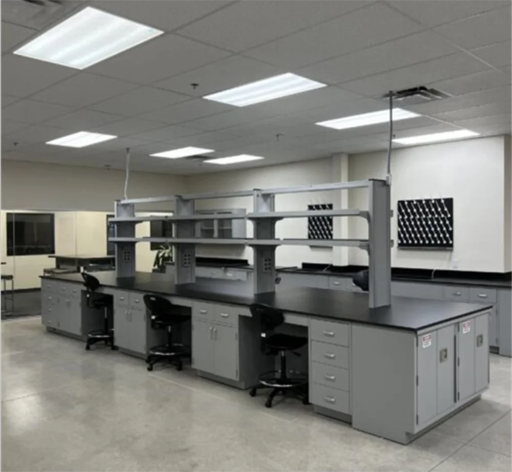 School Laboratory Work Bench Physics Lab Furniture Manufacturer Metal China Waterproof Top Body Steel Wood