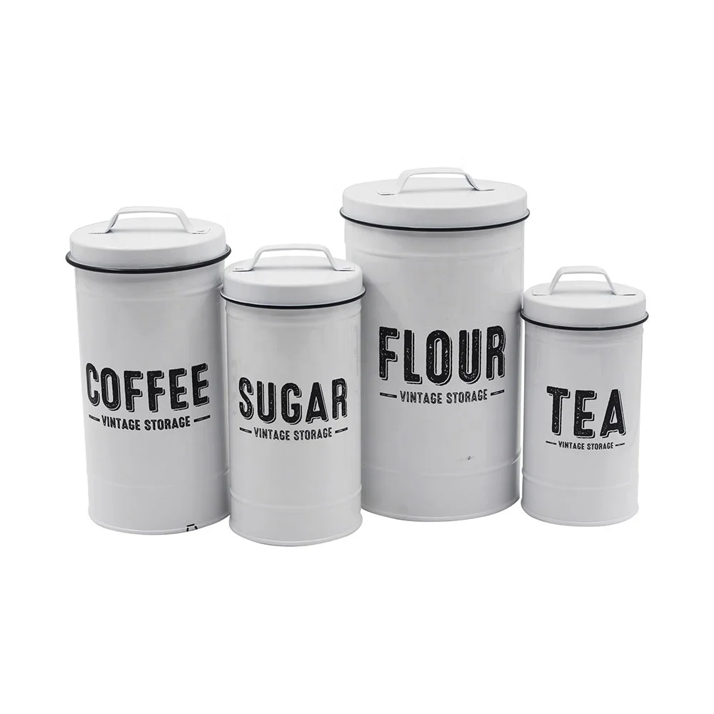 Оптовая продажа банки для пищевых продуктов набор из 4 банок в деревенском стиле чая кофе сахара муки наборы кухонного хранения с крышкой