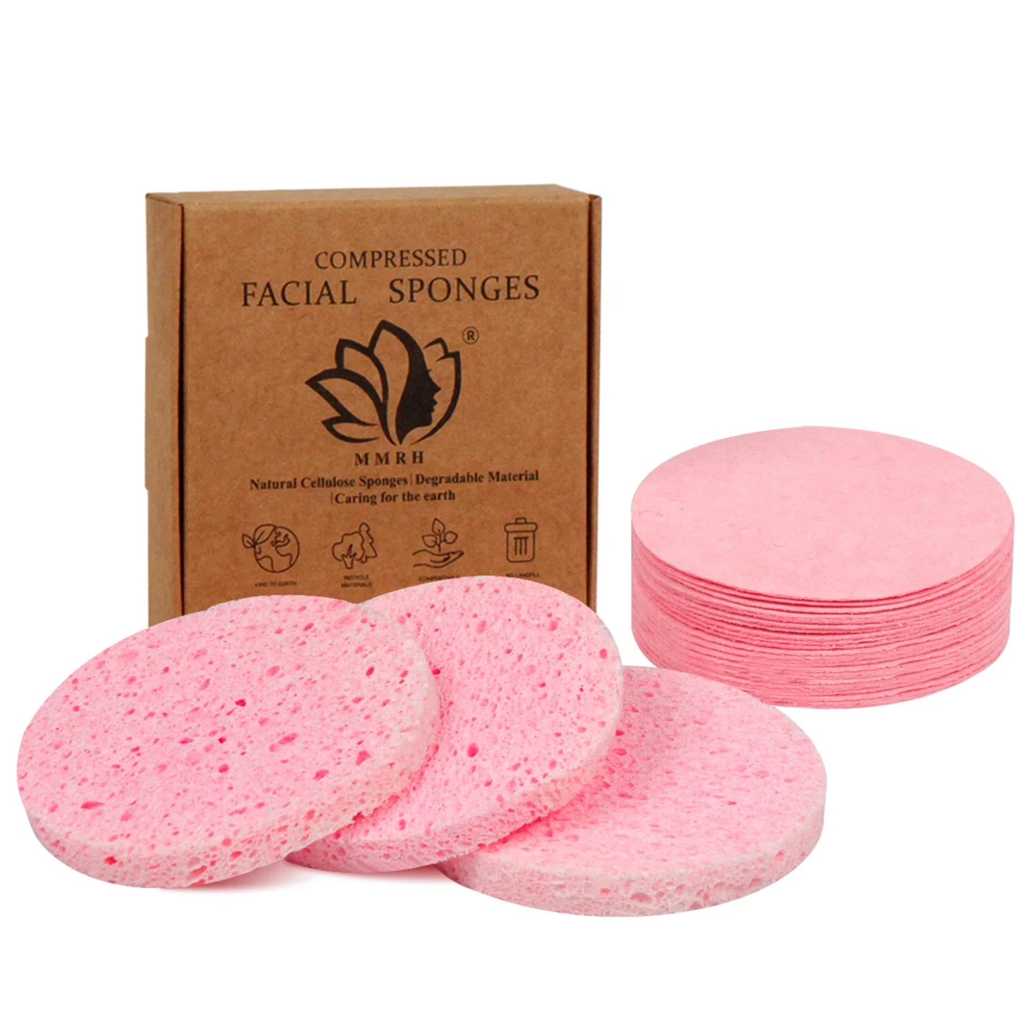 Long Service Life Fiber Compressed Facial Natural Cotton Cellulose Wood Pulp Pressed Sponge For Facial Cleansing