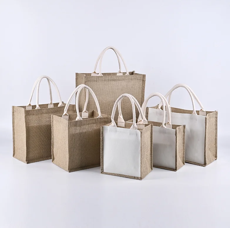 Wholesale custom printed large eco friendly reusable handmade gift carrier gunny fabric sack shopping jute tote burlap beach bag