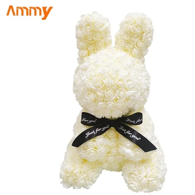 
Ammy White new custom cute rabbit foam flower rose animal rose bunny with bow tie 