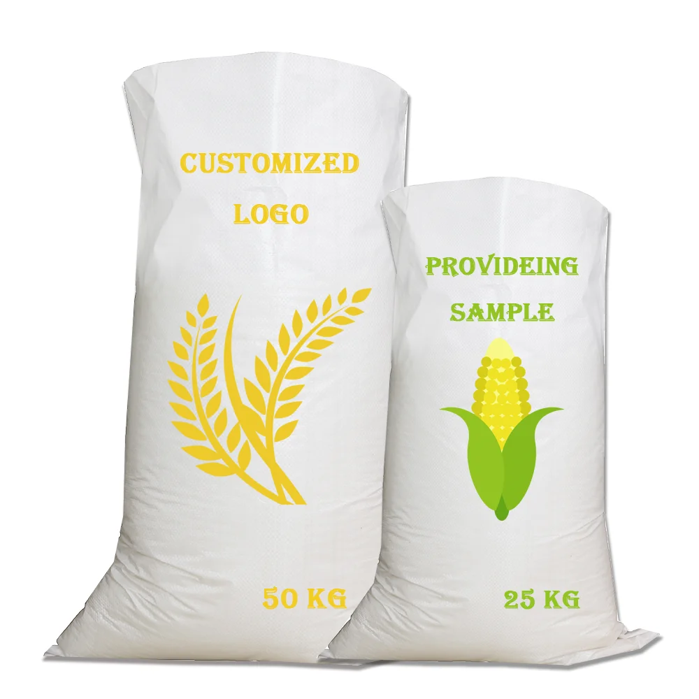 Custom Logo Reusable Laminate 25kg PP Flour Woven Fertilizer Sack Polypropylene Sand Rice Bag 50kg 100 kg For Packing Corn Wheat