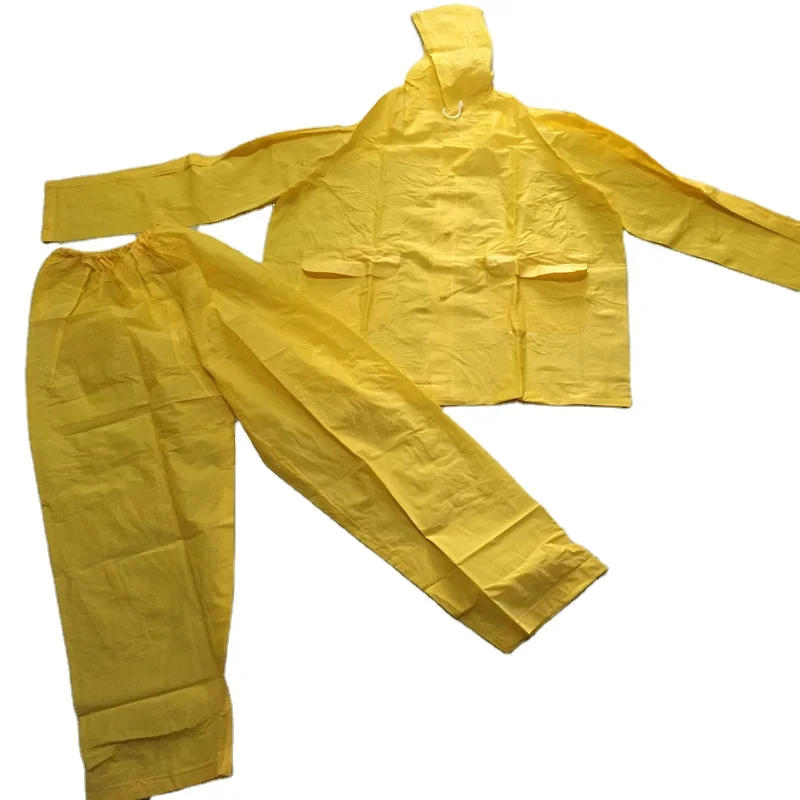 Yellow Color Waterproof Rain Jacket and Pants  PVC Rain Suit