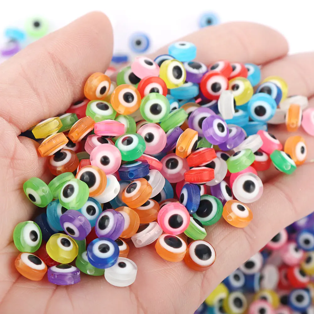 50pcs 8mm Flat Glass Beading Handmade Charms Turkish Spacer Bead Evil Eye Beads For DIY Jewelry Making