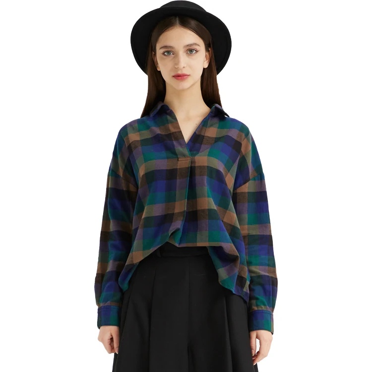 
2020 Hotsale New Design Spring Long Sleeve Cotton Plaid Shirt For Women 