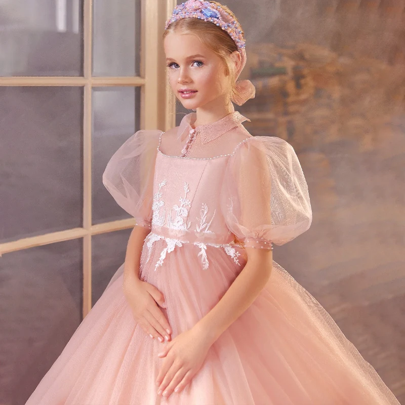 Yalindars Blush Pink Tulle Flower Girl Dress with Embroidery Detailing  Perfect for Weddings and Special Occasions
