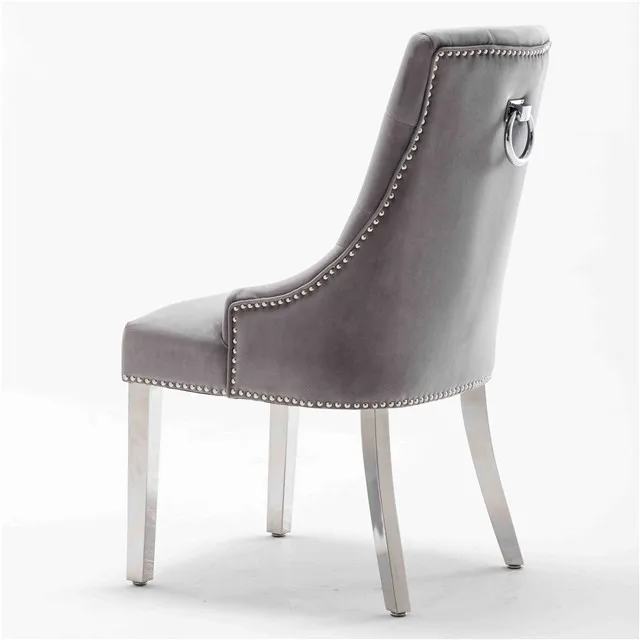 Velvet Fabric Wooden Chair High Back Modern Dining Chair With Ring Knocker