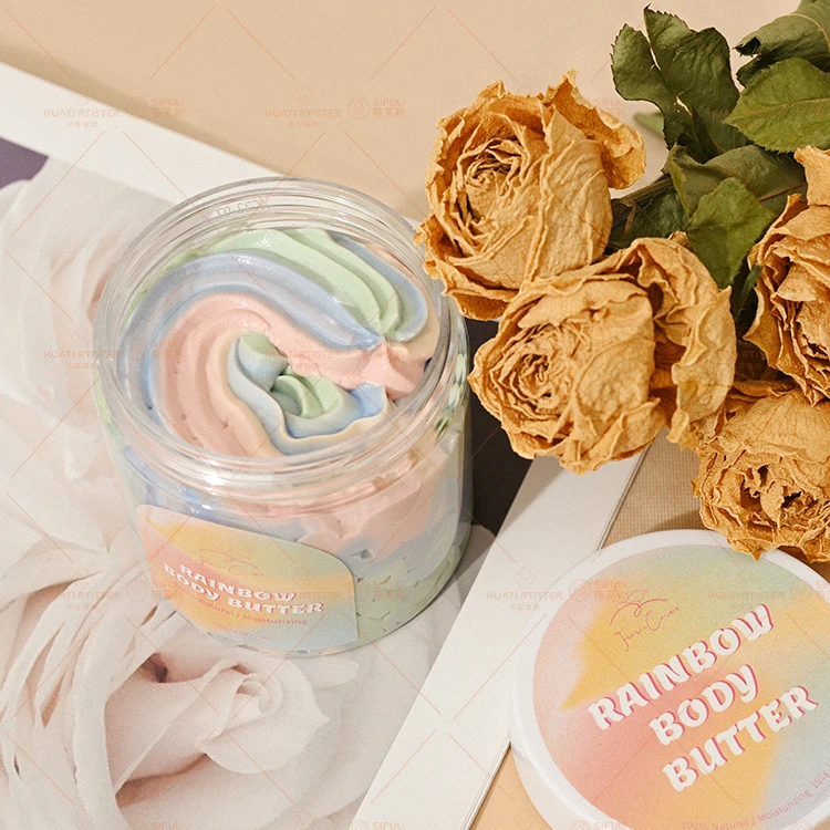 Huati Sifuli RubioAroma rainbow Organic Whipped Body Shea Butter Cream Skin Moisturizing Whitening Coconut Mango Body butter