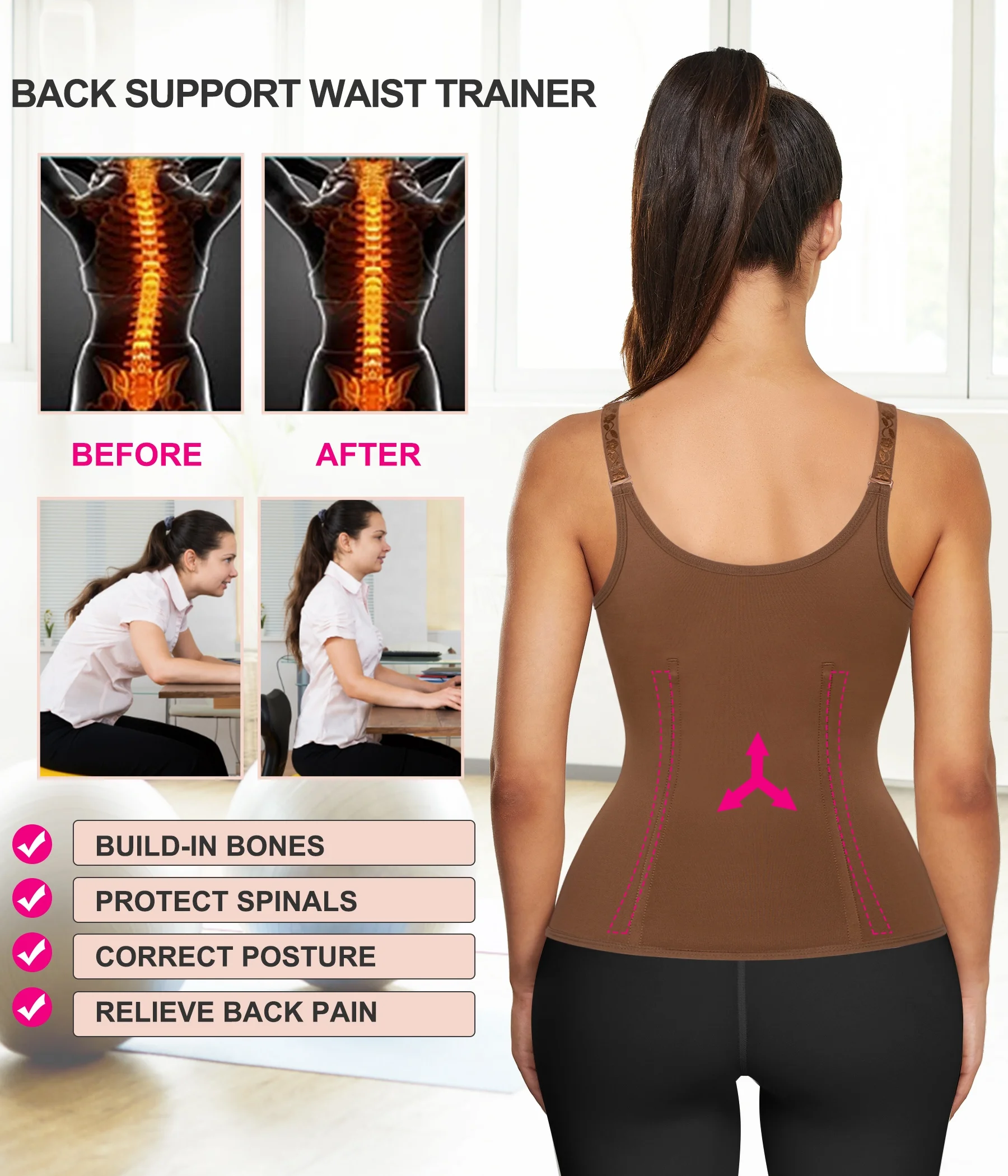 Waist Trainer Corset for Women Tummy Control Sport Workout Body Shaper Cincher Trimmer Tank Top Sport Girdle with Steel Bones