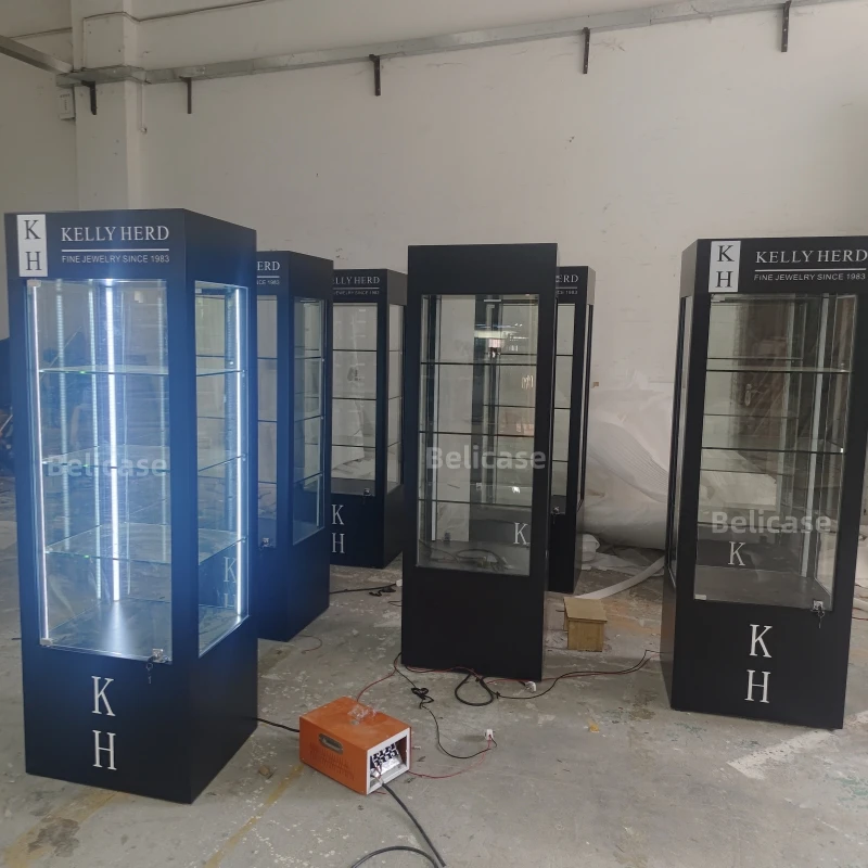 Luxury Jewelry Shop Furniture Jewellery Glass Display Cabinet with Led Light Jewelry Tower Jewelry Display for Retail Shop