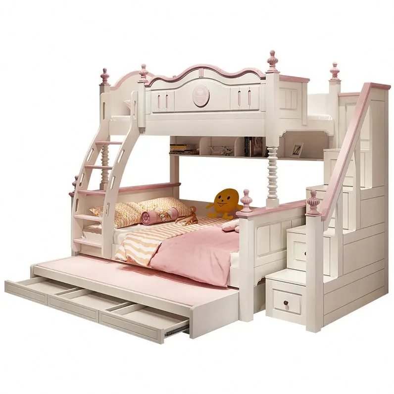 AILICHEN Cute baby loft bed baby bunk beds with slides double decker bed