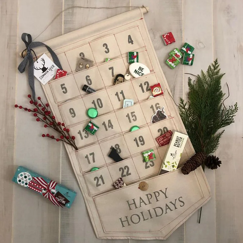 Wholesale Christmas Countdown Calendar Custom Decor With Kids Gift Bags Canvas Advent Calendar