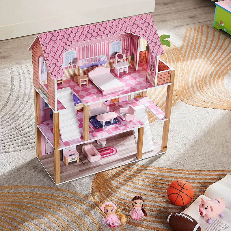 Hot Selling Small Wooden Dolls House Toy For  Kids Toys Wooden Houses Pretend Toy Wooden Doll House