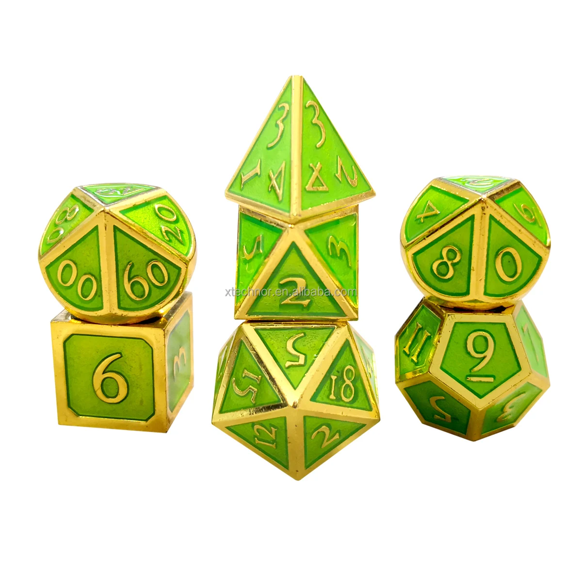 Metal Polyhedral Dice Enamel Green With Gold Number Style Multi Sides RPG Sharp Dices Set D&D Game
