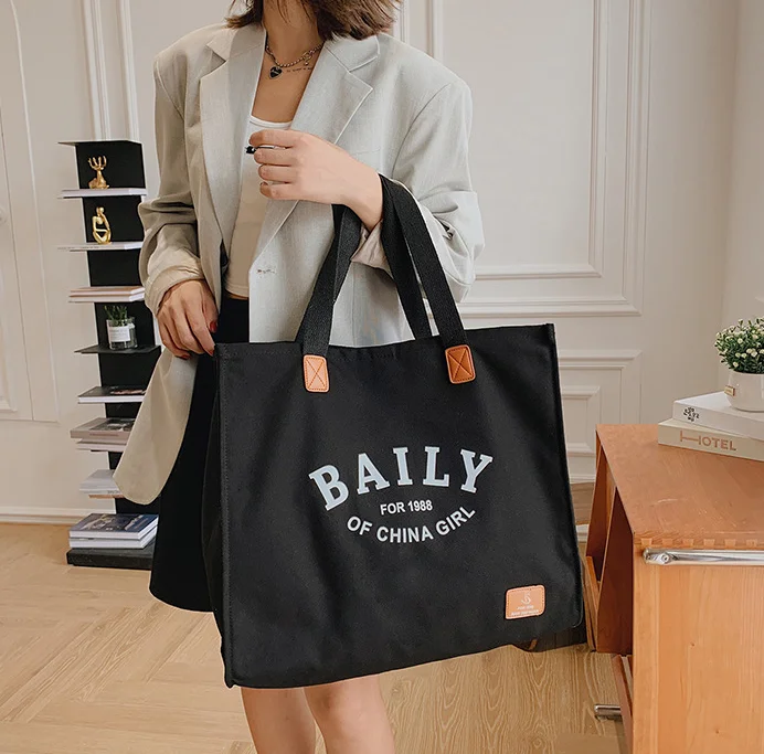 Recycled Cotton Canvas Fabric Garment Bag Extra Large Heavy Duty Organic Canvas Cotton Tote Bags with Custom Printed Logo