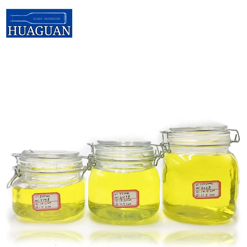 Glass Jars with Round Wire Bale Lock-Lid Glass storage jar with Hermetic Rubber Seal Round sealed threaded Glass bottles