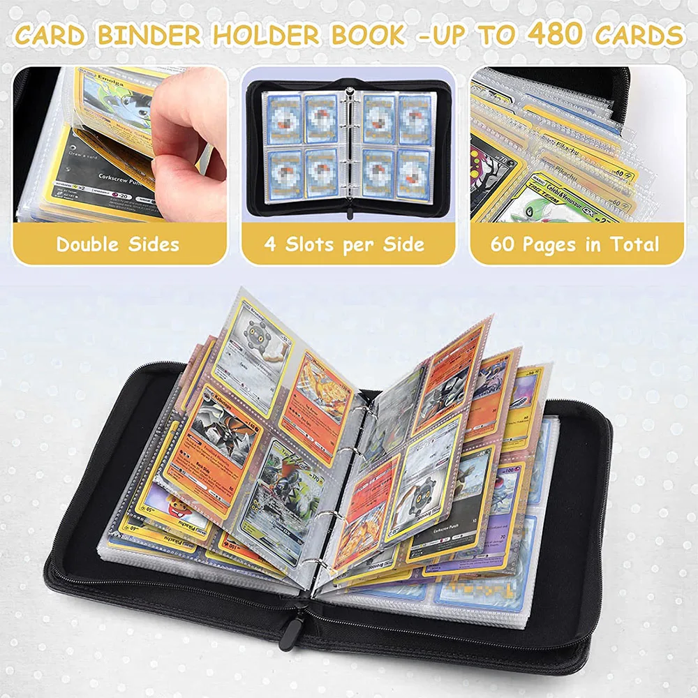 Custom Selectable Print Game Trading Card Binder 4 Pocket Card Sleeves Pu Leather Card Folder For Pokemon