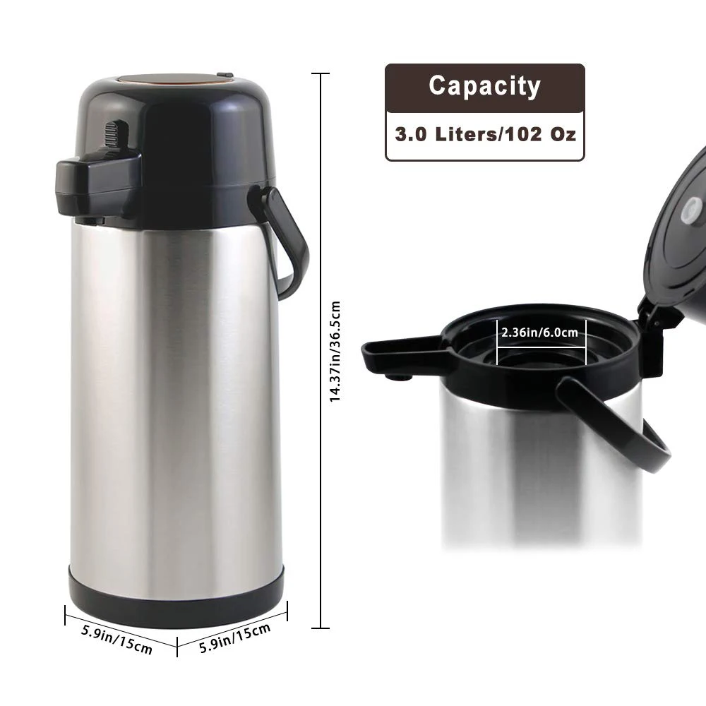 2.5l 3l 3.5l 4l 5l Double Wall Stainless Steel Vacuum Thermos Pot Lever Pump Large Coffee Air Pump Thermos