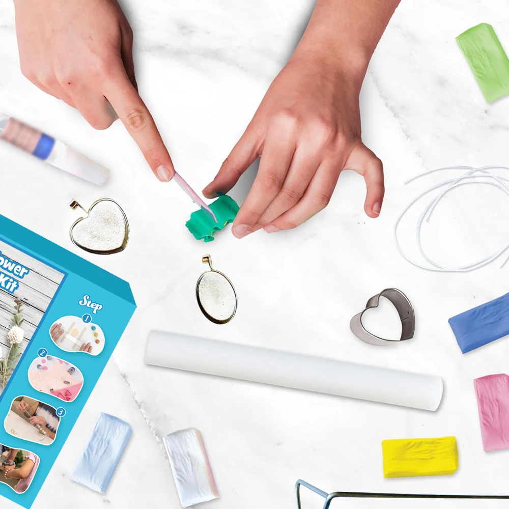 Make Your Own Clay Jewelry Craft Kit For Girls Arts And Crafts For Kids Ages 8+ Oven Bake Polymer Clay Kit Creating Jewelry