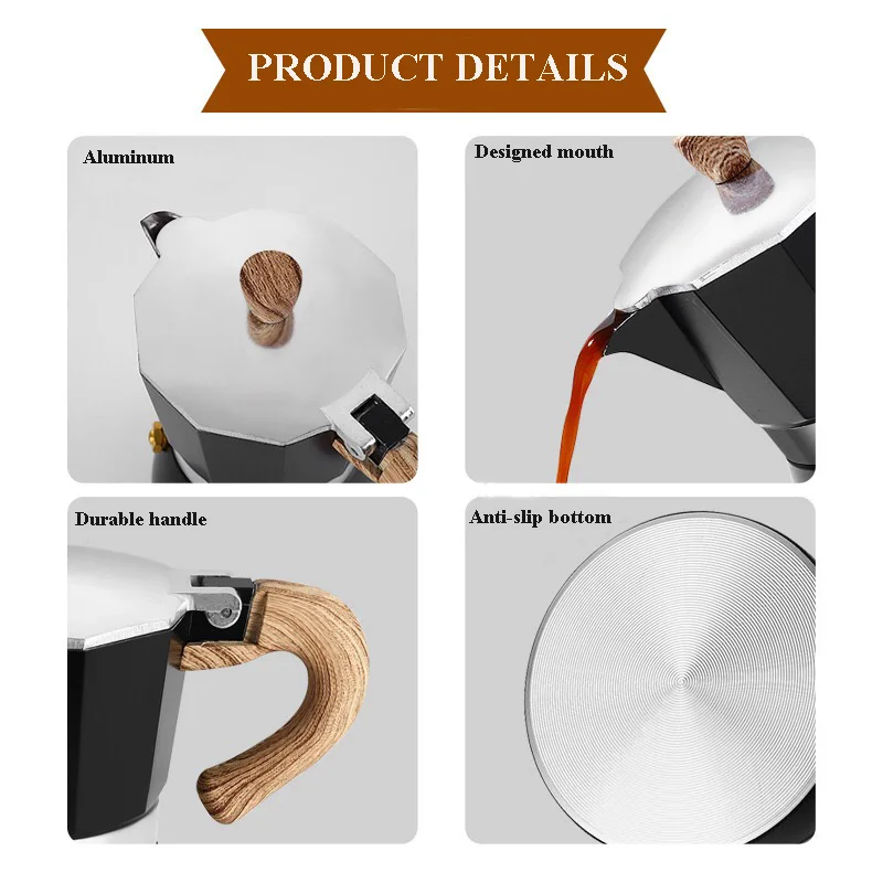 Aluminum Classic Italian Coffee 6 Cup 10Oz 300ml Stovetop Espresso Greca Coffee Maker Pot