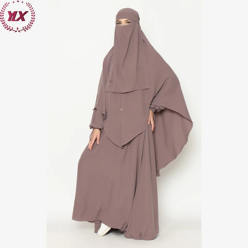 Мусульманский головной платок Niqab исламский хиджаб для женщин цзилбаб абайя шифоновый трехслойный длинный химар индонезийское Молитвенное платье