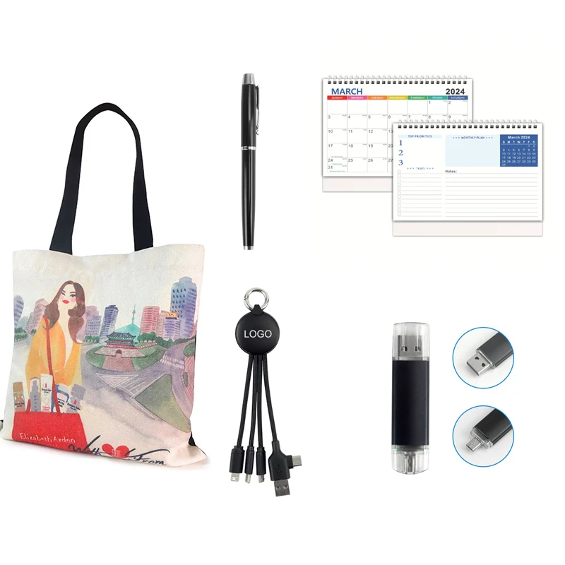 New Year Gift 2025 Promotional Items Calendar Ball pen Data cable with USB Give Away  Gift Set for Men and Women