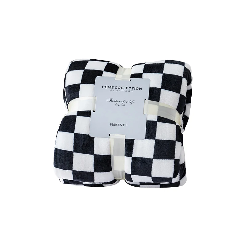Wholesale Printed Coral Fleece Winter Blanket Luxury Chessboard Plaid Throw Blanket