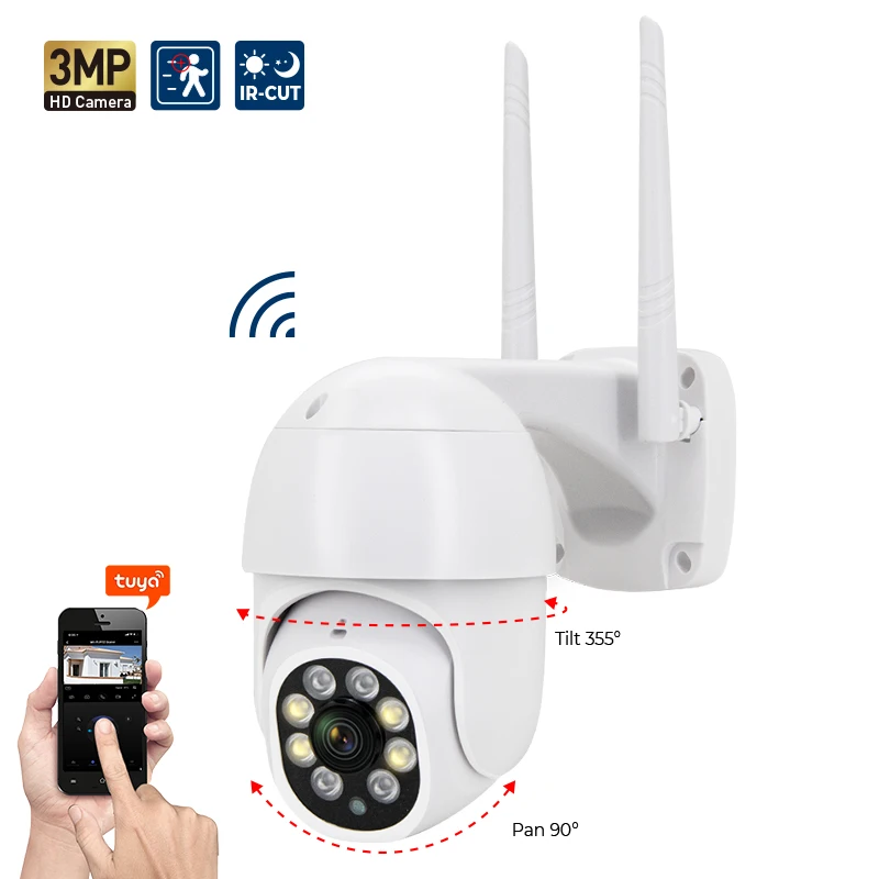 Tuya smart home AI human detection 360 degree PTZ dome cam IR full color night vision outdoor Wifi IP auto tracking ptz camera