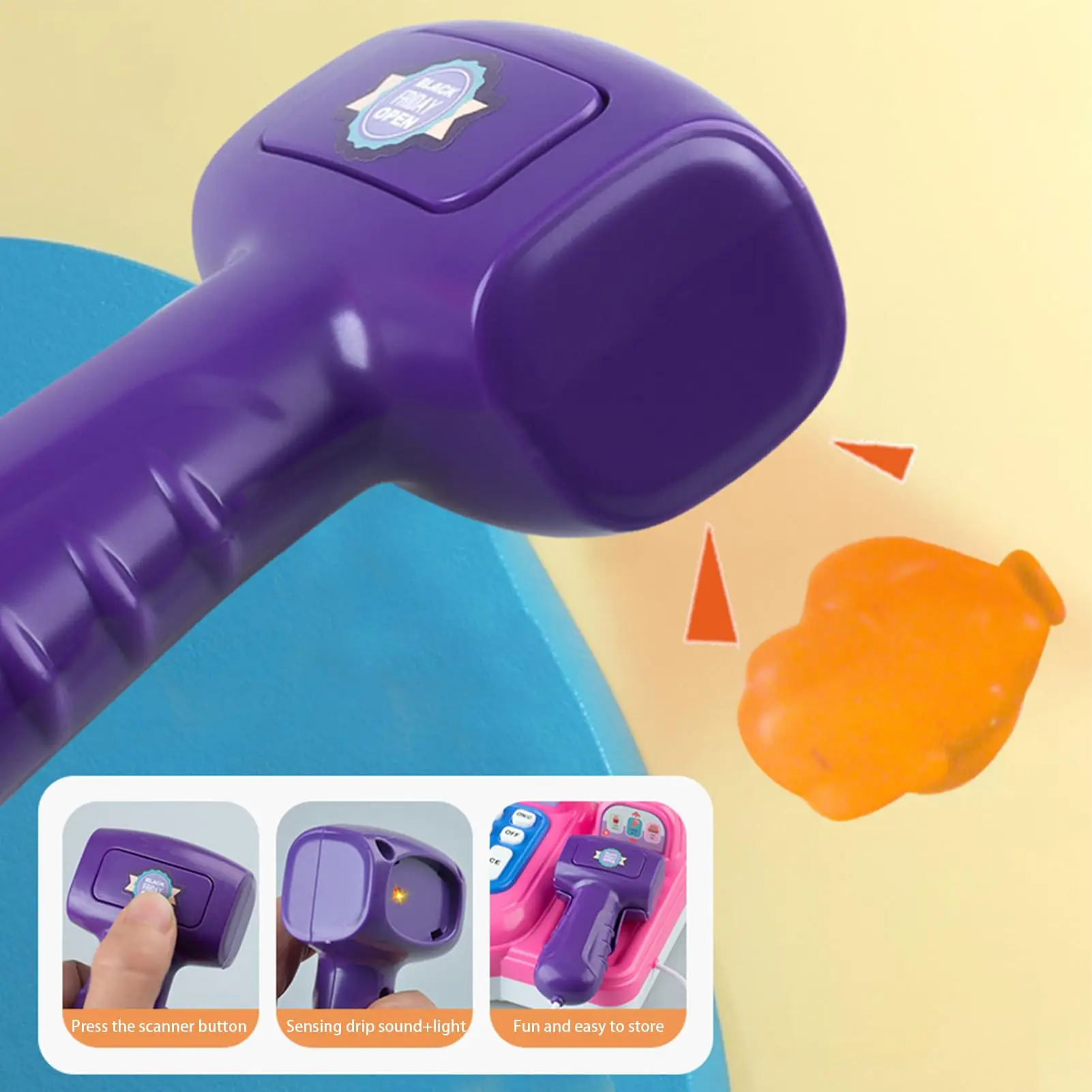 EPT Kids Pretend Play Preschool Supermarket Toy Cash Register Toys with Handheld Scanner Live Microphone Calculator