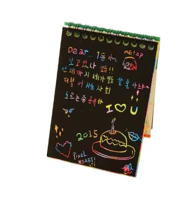 New Style DIY Rainbow Scratch Film Drawing Notebook Children Art Color Paint Black Paper Drawing Books