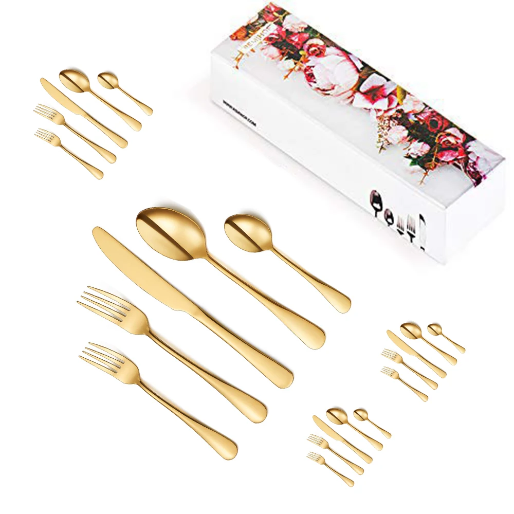 Stainless Steel Forks And Spoons Flatware Set Gold Cutlery Set 20pcs Sale Gift Box for Wedding
