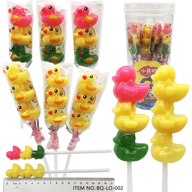 Hot Selling High Quality Colorful Sweet Fruit Flavor Small Yellow Duck Shape Lollipop Candy