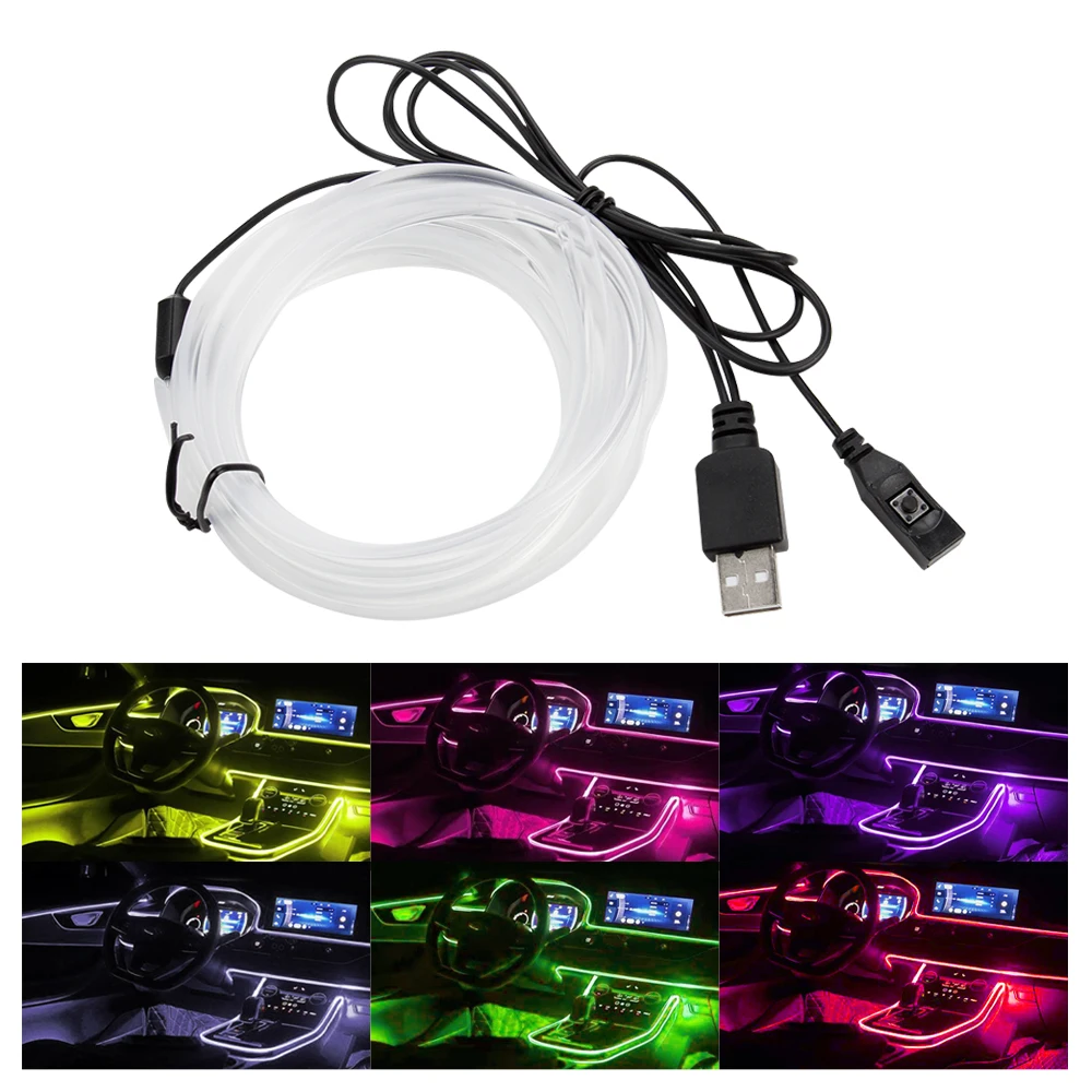 KEEN New LED Optic Fiber Strip with Switch RGB Interior EL Cold Light USB Flexible Neon Decorative Atmosphere Ambient Lights