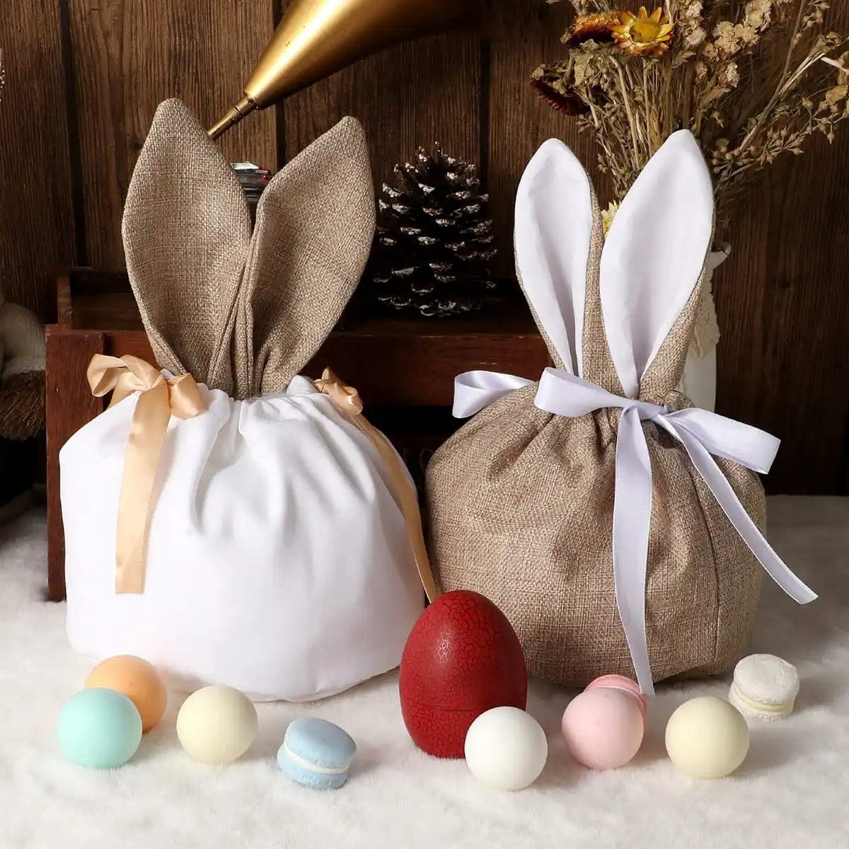 Embroidery Sublimation Easter Bunny Bags Blank Easter Baskets Wholesale Washable linen Easter Gifts