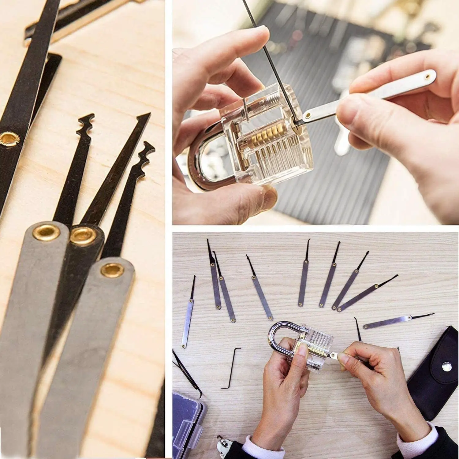 2020 18pcs Stainless Steel Locksmith Multitool Practice Tool Lock Set with Transparent  Padlock