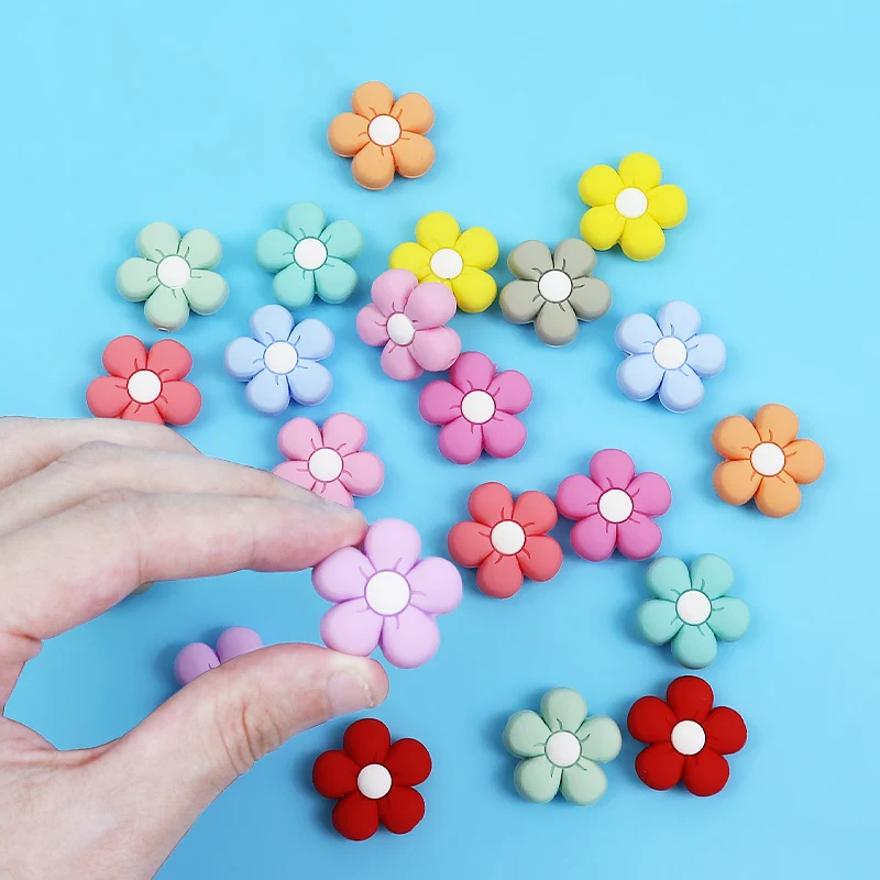 Custom Wholesale Daisy Flower Baby Teething Toys DIY Pacifier Chain Beads Loose Silicone Focal Beads Character for Pen Making